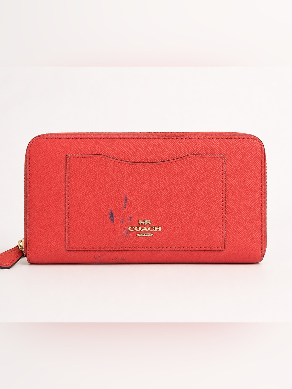 Coach coral Saffiano Leather Zip Around Accordion Wallet Gold Logo Continental